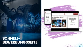 Schweißer bei der Arbeit und eine Bewerbungswebseite auf Laptop und Smartphone